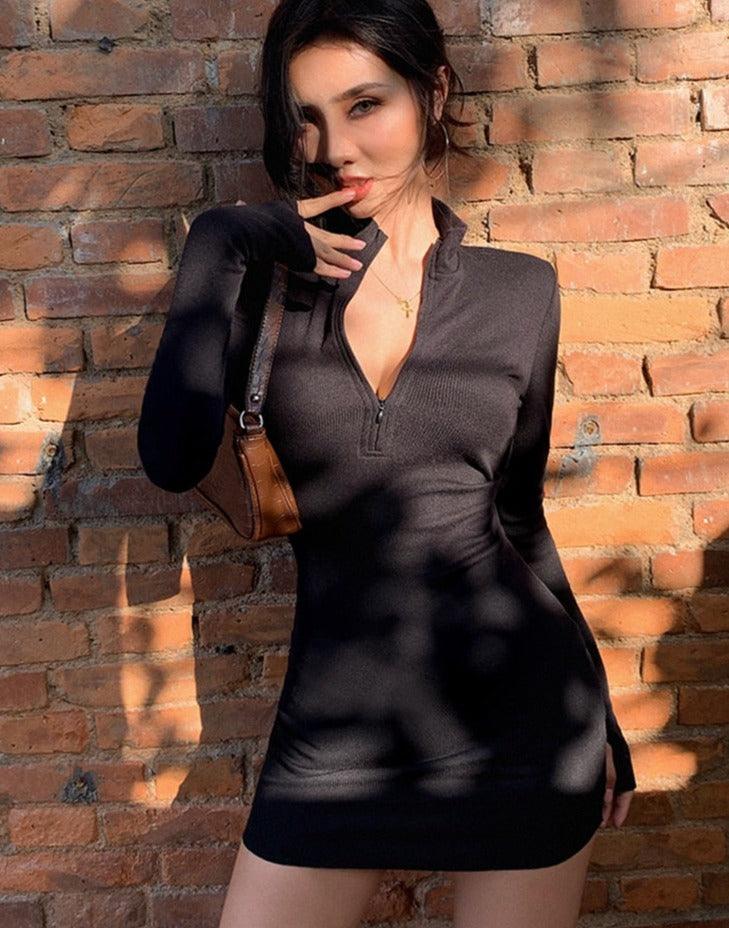 Aaliyah Zipper Knitted Mini Dress - ItemBear.com