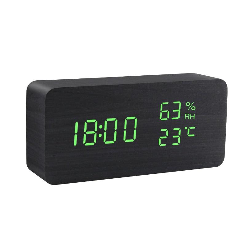 Alarm Clock LED Wooden Watch Table Voice Control Digital Wood Despertador USB/AAA Powered Electronic Desktop Clocks - ItemBear.com