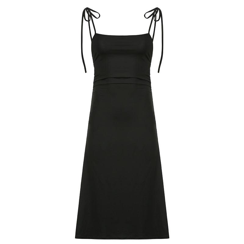 AliExpress Europe and the United States cross - border foreign trade women's side pleated sexy cross backless straps solid color suspender dress - ItemBear.com