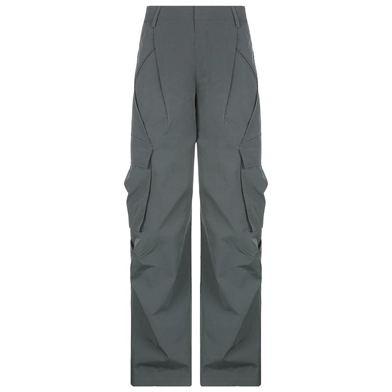 American retro green low - waist pocket overalls new street loose straight - type mopping casual trousers - ItemBear.com