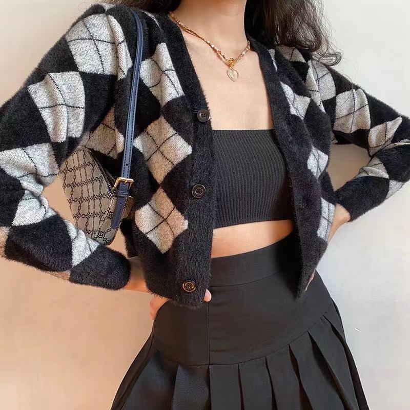 Autumn Black Argyle Cardigan - ItemBear.com