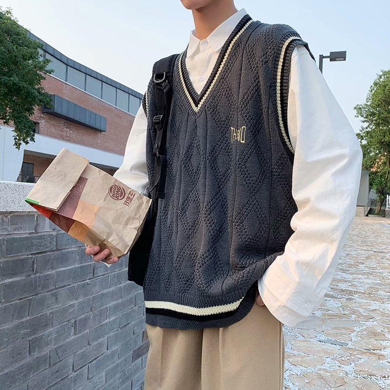 Autumn men's knitted vest men's Korean version of the trend sleeveless vest loose casual wool waistcoat autumn and winter jacket men - ItemBear.com