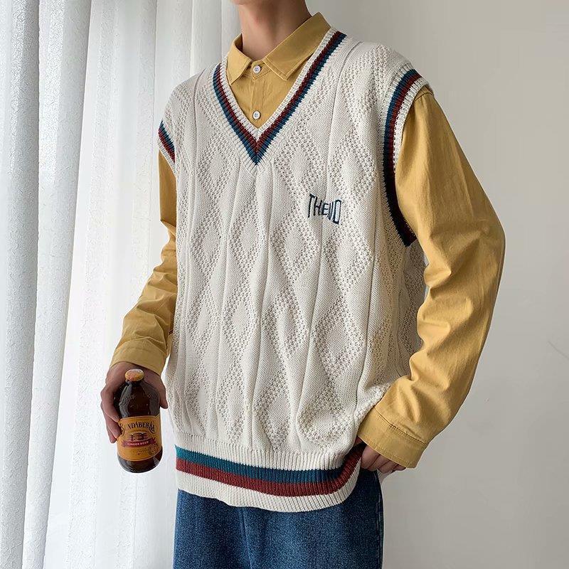 Autumn men's knitted vest men's Korean version of the trend sleeveless vest loose casual wool waistcoat autumn and winter jacket men - ItemBear.com