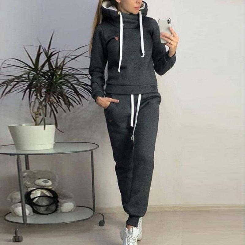 Autumn Winter 2 Piece Set Tracksuit Women Sportwear Fleece Hoodies Pullover Sweatshirts Baggy Trousers Jogger Pants Warm Outfits - Premium from ItemBear.com - Just $36.96! Shop now at ItemBear.com