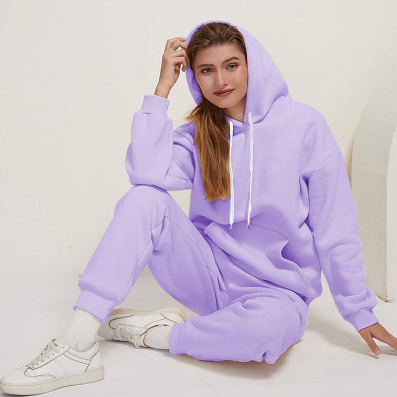 Autumn Women's Fleece Tracksuit 2 Pieces Set Pullover Hoodies+Pants Sport Suit Female Winter Warm Sweatshirt Suit for Woman - ItemBear.com