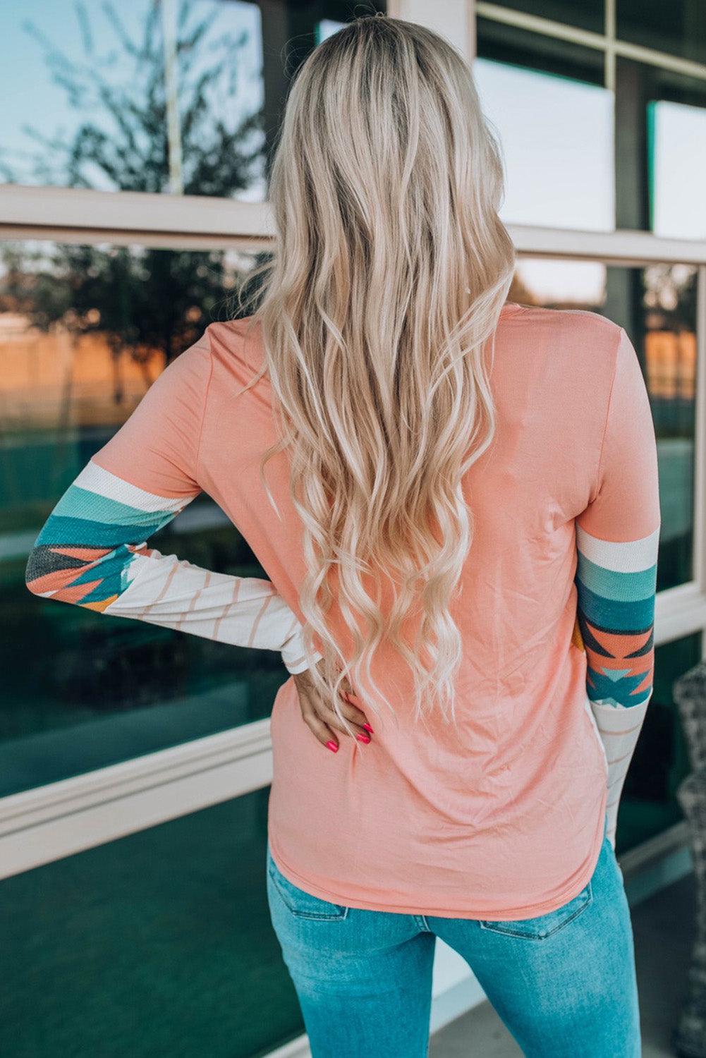 Aztec Stripe Color Block Slim Fit Long Sleeve Top - ItemBear.com