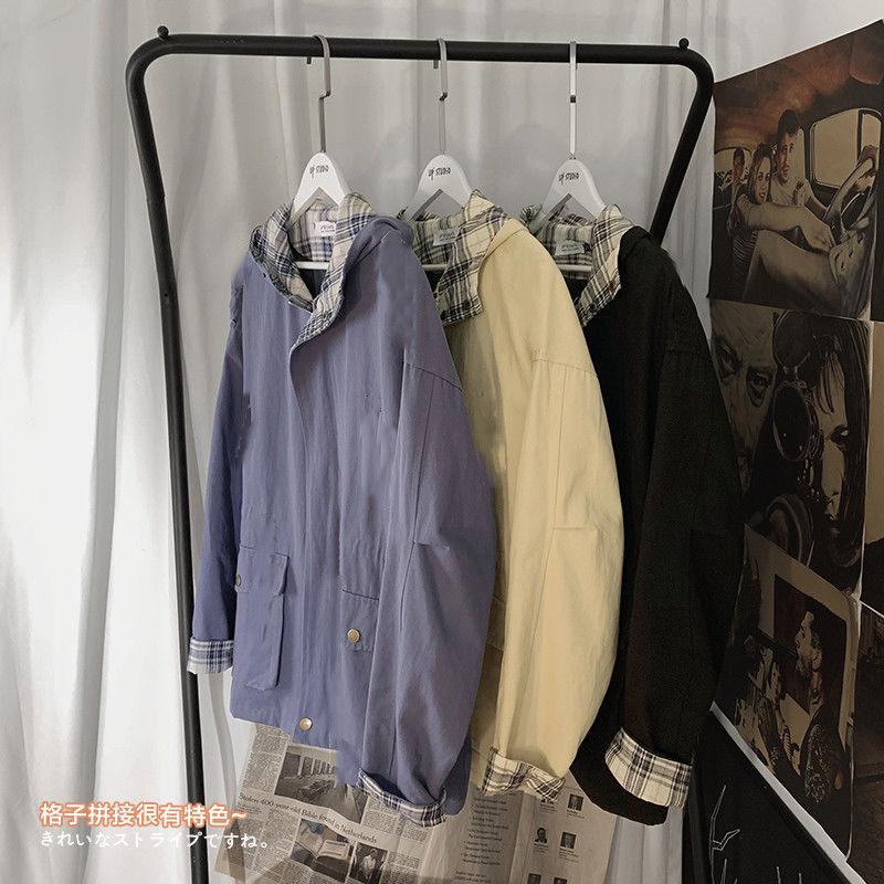 Basic Jackets Women Hooded Harajuku Patchwork Plaid Coats Couple BF High Street Cargo Jacket Female Baggy All - match Ins Zipper - ItemBear.com