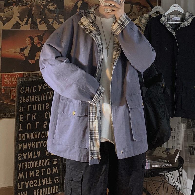 Basic Jackets Women Hooded Harajuku Patchwork Plaid Coats Couple BF High Street Cargo Jacket Female Baggy All - match Ins Zipper - ItemBear.com