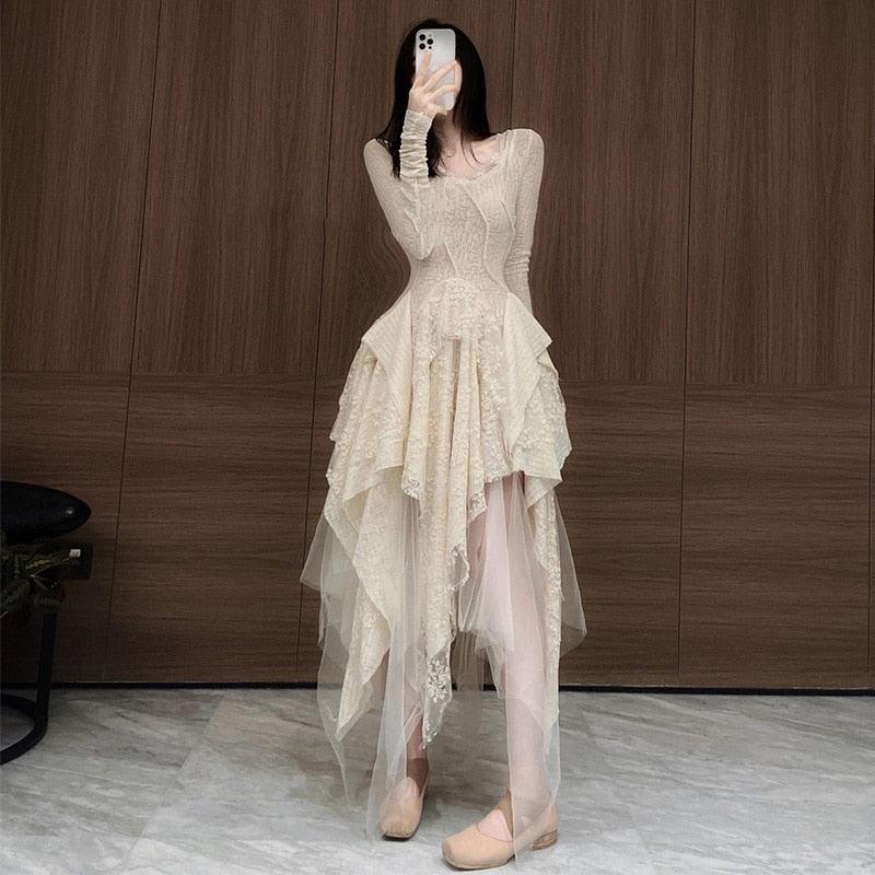 Beige Lace Layered Dress - ItemBear.com