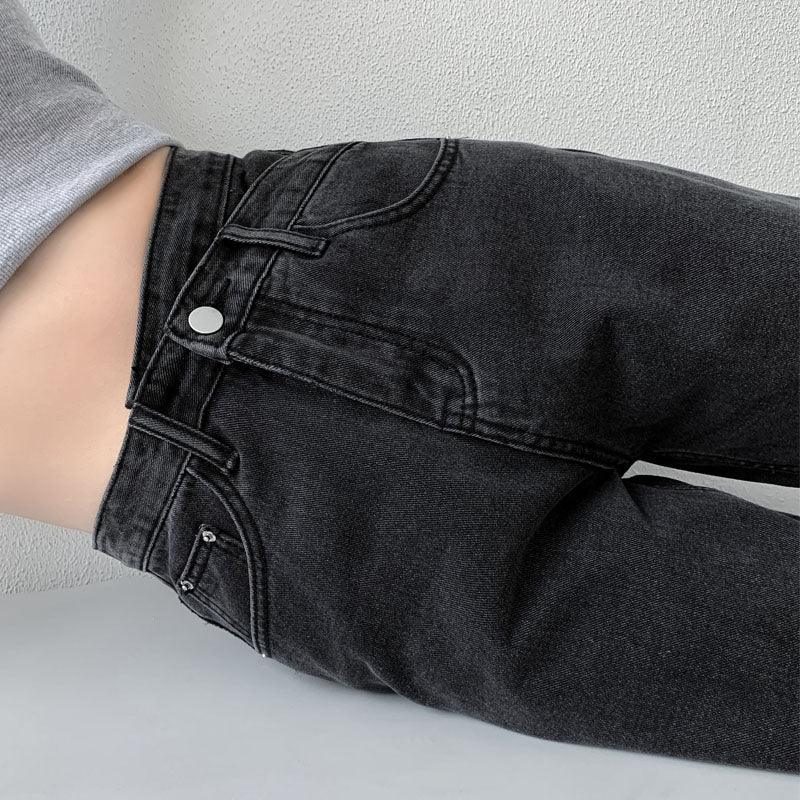 Black Asymmetrical Waist High Waisted Jeans - ItemBear.com