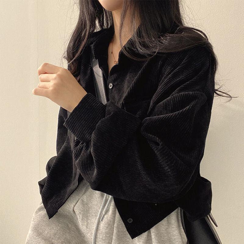 Black Corduroy Long Sleeve Jacket - ItemBear.com
