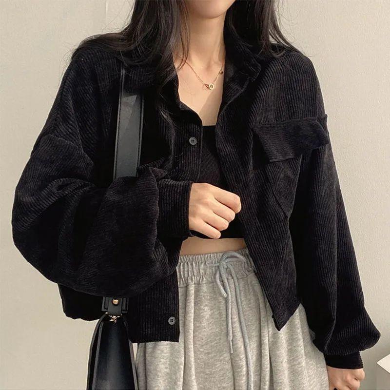 Black Corduroy Long Sleeve Jacket - ItemBear.com