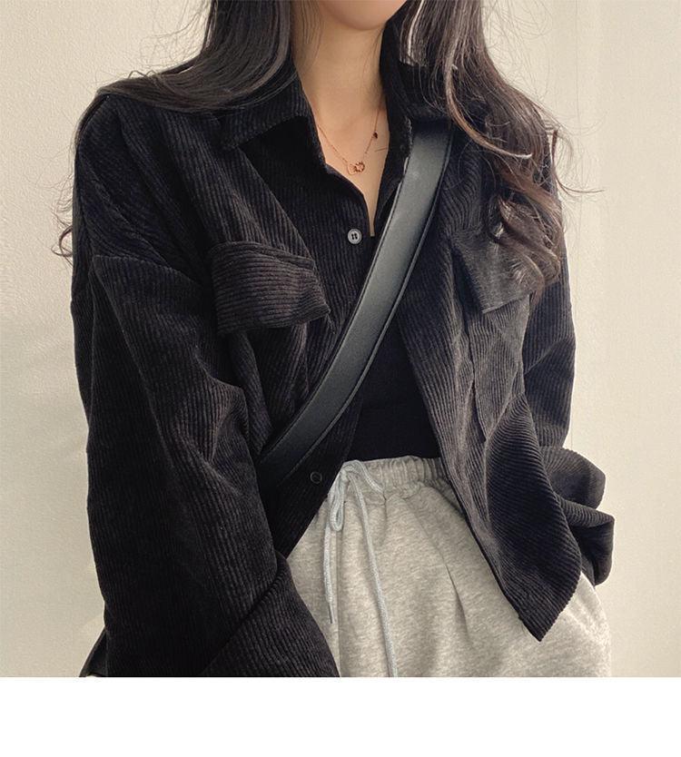 Black Corduroy Long Sleeve Jacket - ItemBear.com