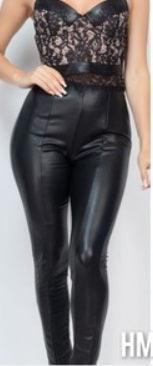 Black Faux Leather Elastic Waist Pants - ItemBear.com