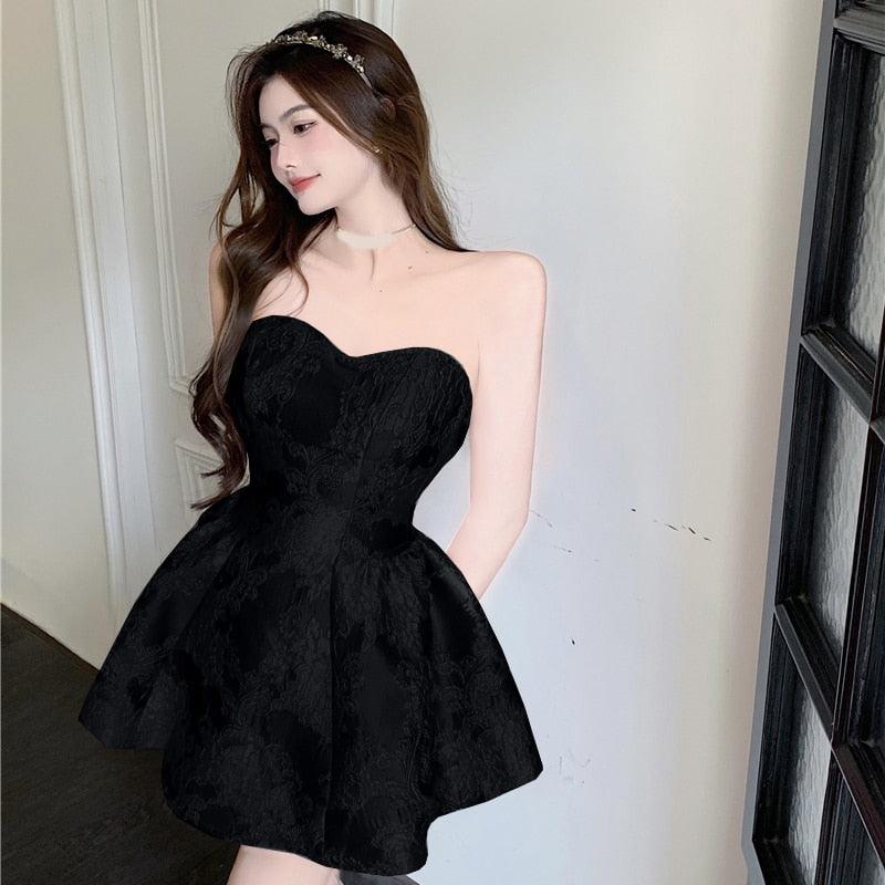 Black Floral Vintage Strapless Mini Dress - ItemBear.com