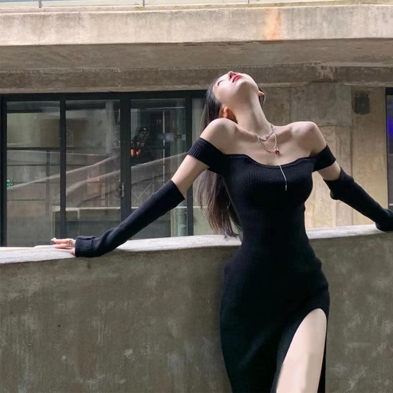 Black Split Sleeve Midi Dress - ItemBear.com