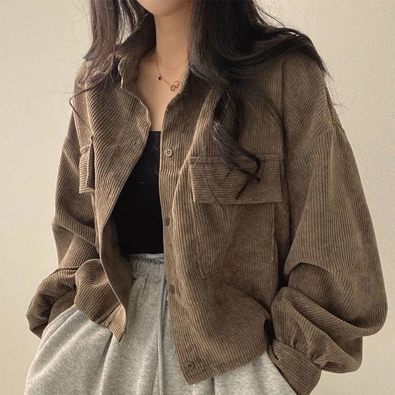 Brown Corduroy Long Sleeve Jacket - ItemBear.com