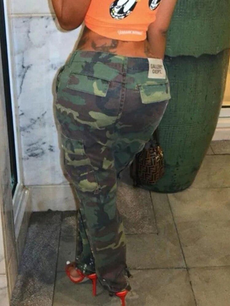 Camo Cargo Pencil Straight Pants - ItemBear.com