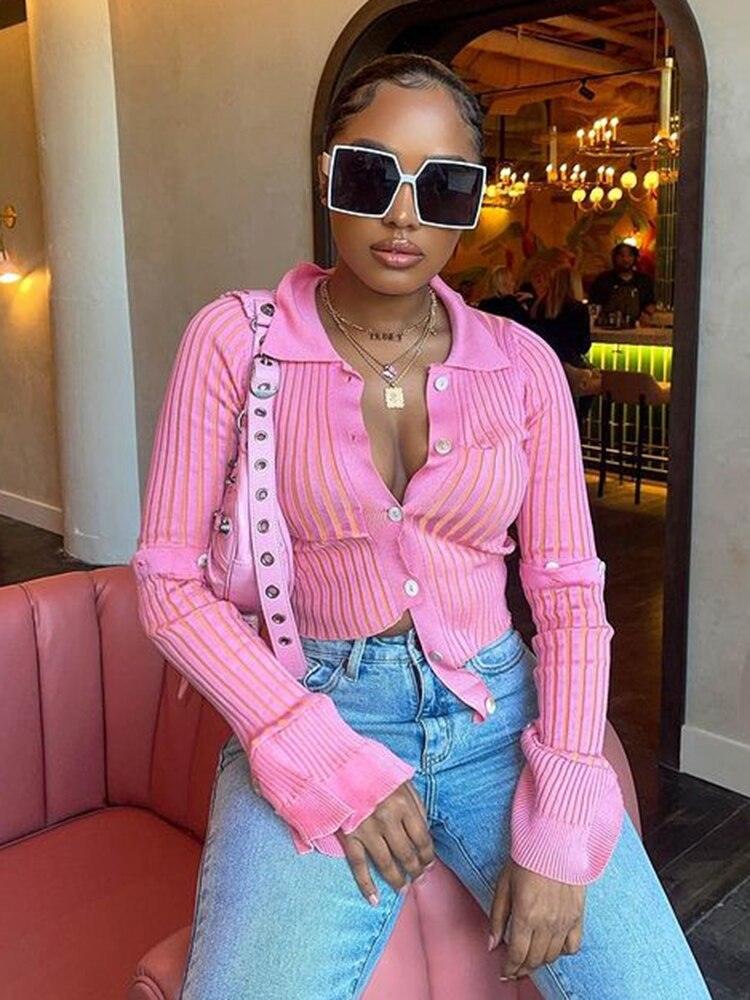 Casual Buttons Flared Sleeve Cardigans - ItemBear.com