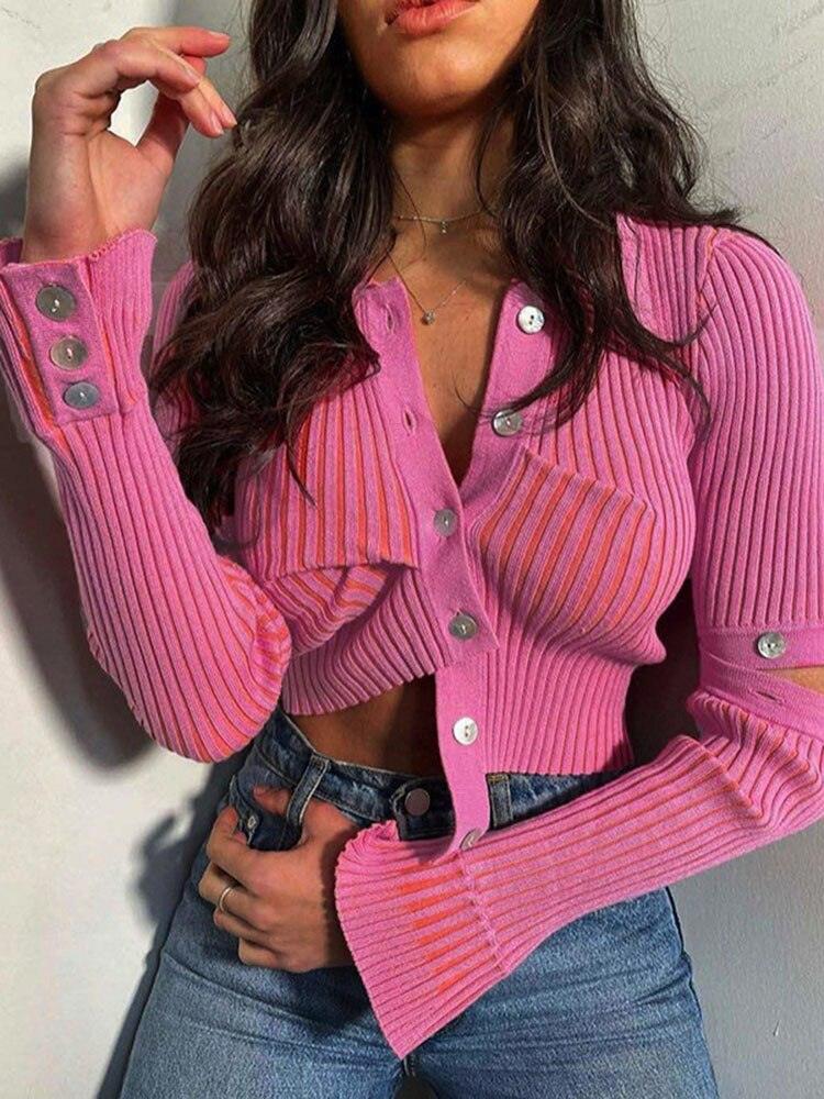 Casual Buttons Flared Sleeve Cardigans - ItemBear.com