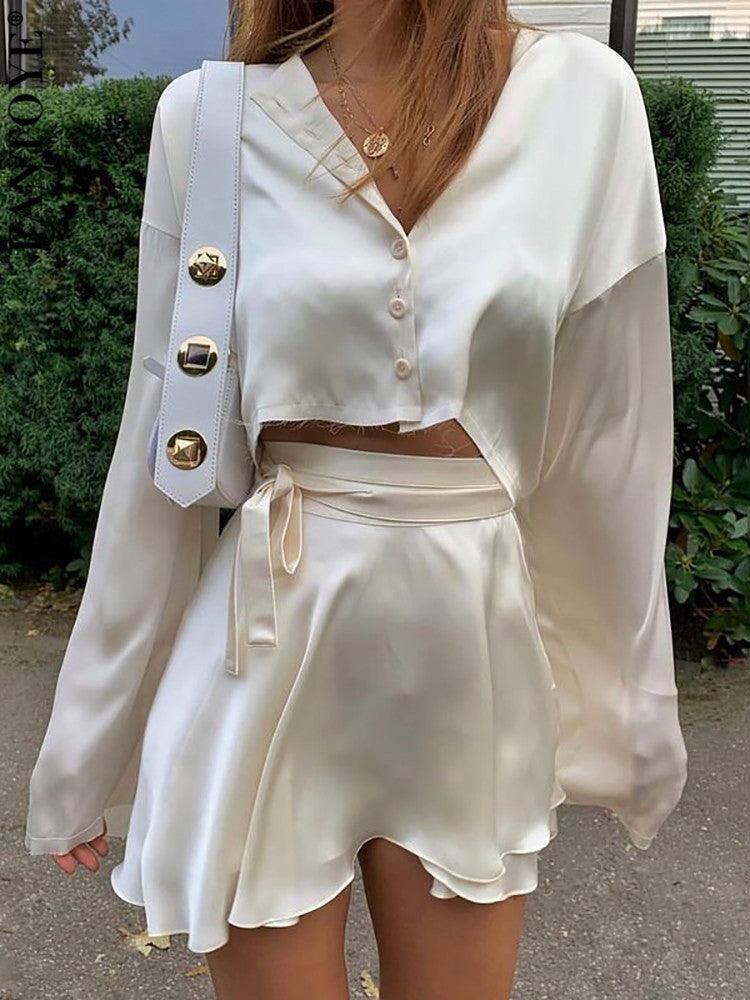 Casual Satin Two Piece Dress Set For Women - ItemBear.com