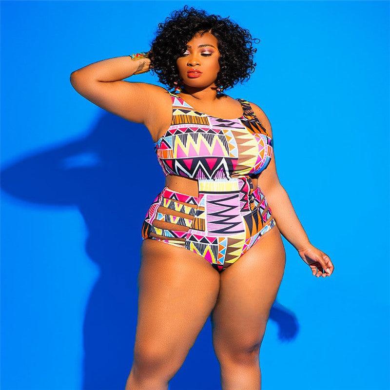 Cross - border new European and American women's large size one - piece swimsuit printed board belt sexy AliExpress plus fat bikini swimsuit - ItemBear.com