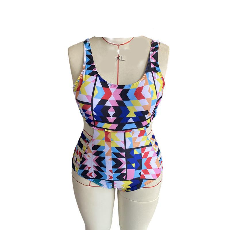 Cross - border new European and American women's large size one - piece swimsuit printed board belt sexy AliExpress plus fat bikini swimsuit - ItemBear.com