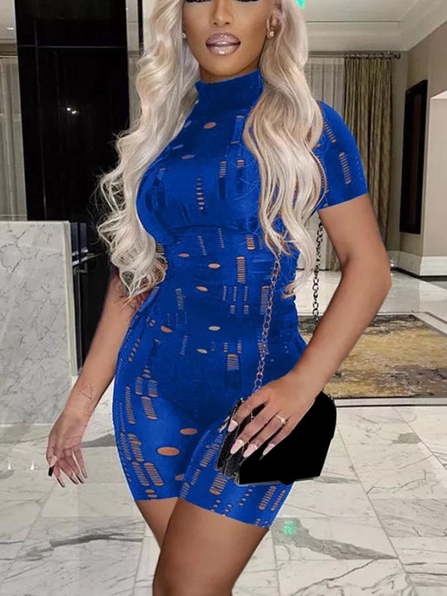 Cut Out Bodycon Jumpsuit Short Sleeve - ItemBear.com