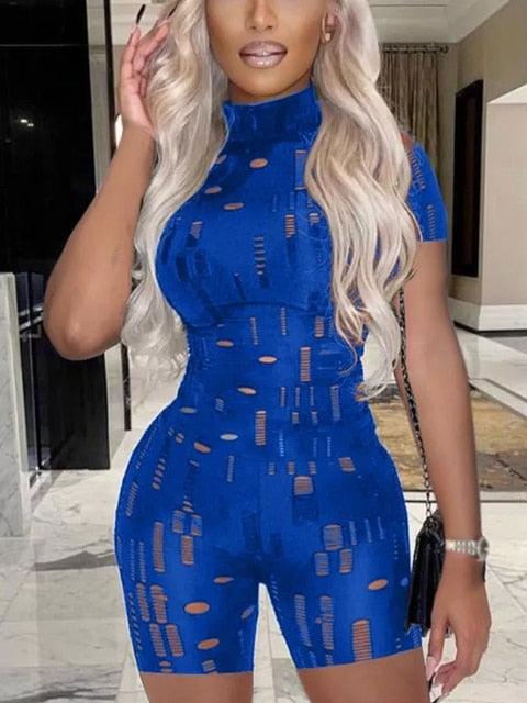 Cut Out Bodycon Jumpsuit Short Sleeve - ItemBear.com