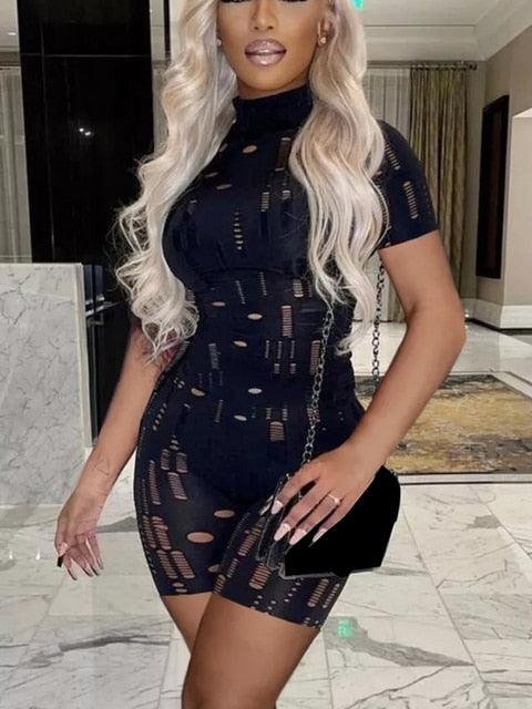 Cut Out Bodycon Jumpsuit Short Sleeve - ItemBear.com