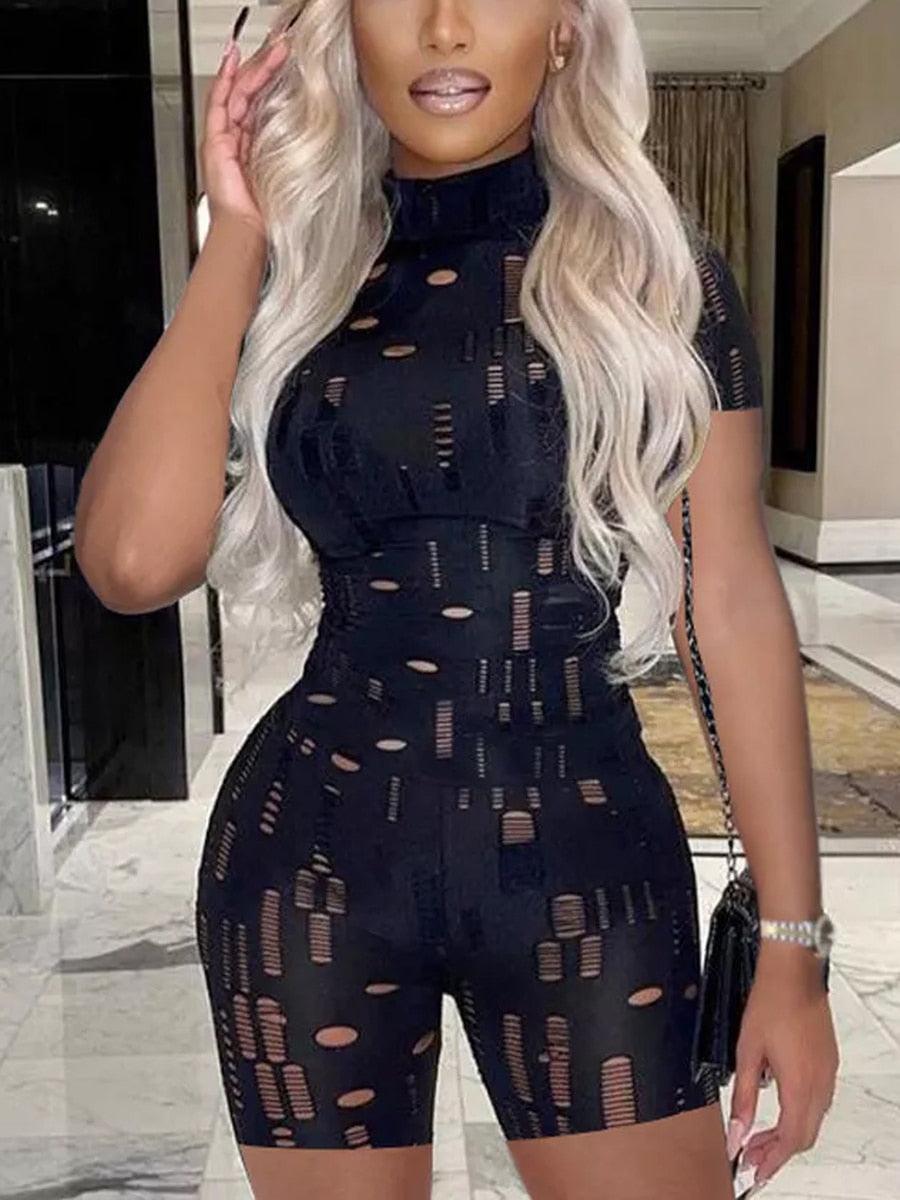 Cut Out Bodycon Jumpsuit Short Sleeve - ItemBear.com