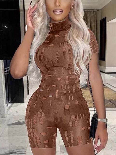 Cut Out Bodycon Jumpsuit Short Sleeve - ItemBear.com