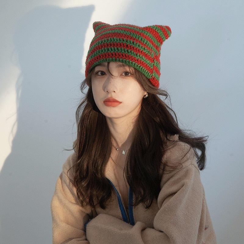 Cute Devil Knitting Striped Hat - ItemBear.com