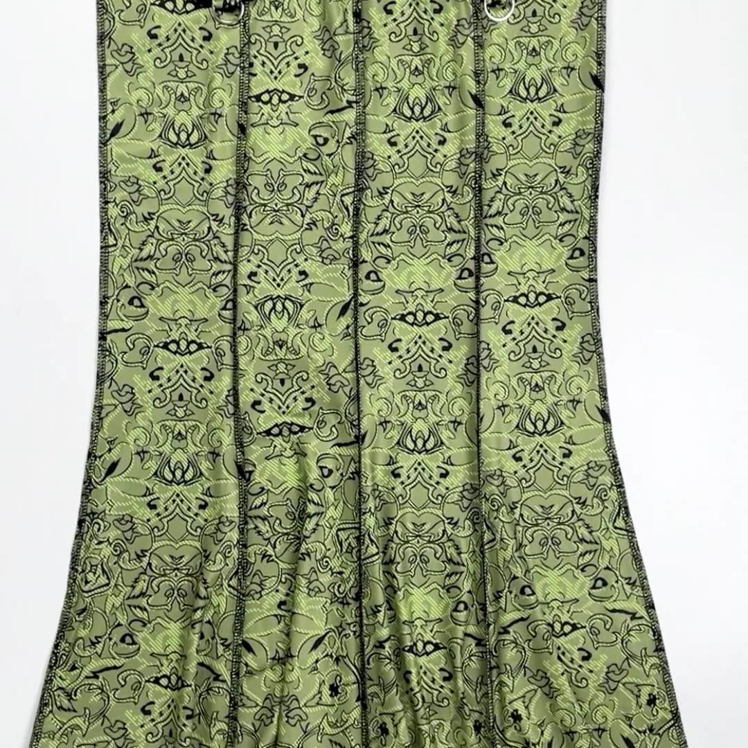Design sense European and American retro printing reverse line lace edge irregular elastic waist slim fishtail long skirt - ItemBear.com
