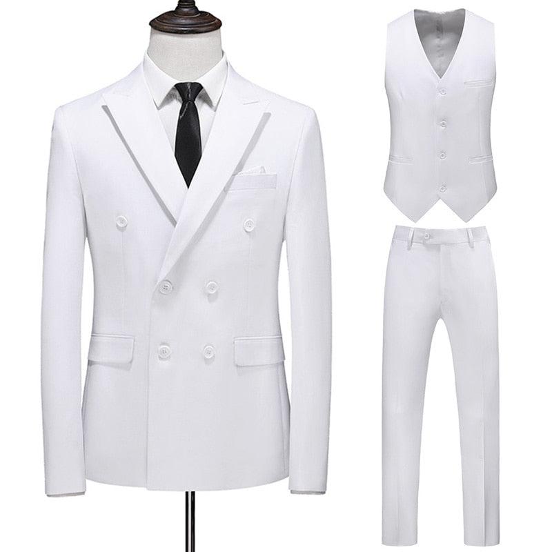 Dreiteiliger Männer Anzug Zweireiher Solide Business Formale Hochzeit Klassische Slim Fit Smoking Weste Jacke Hosen - ItemBear.com