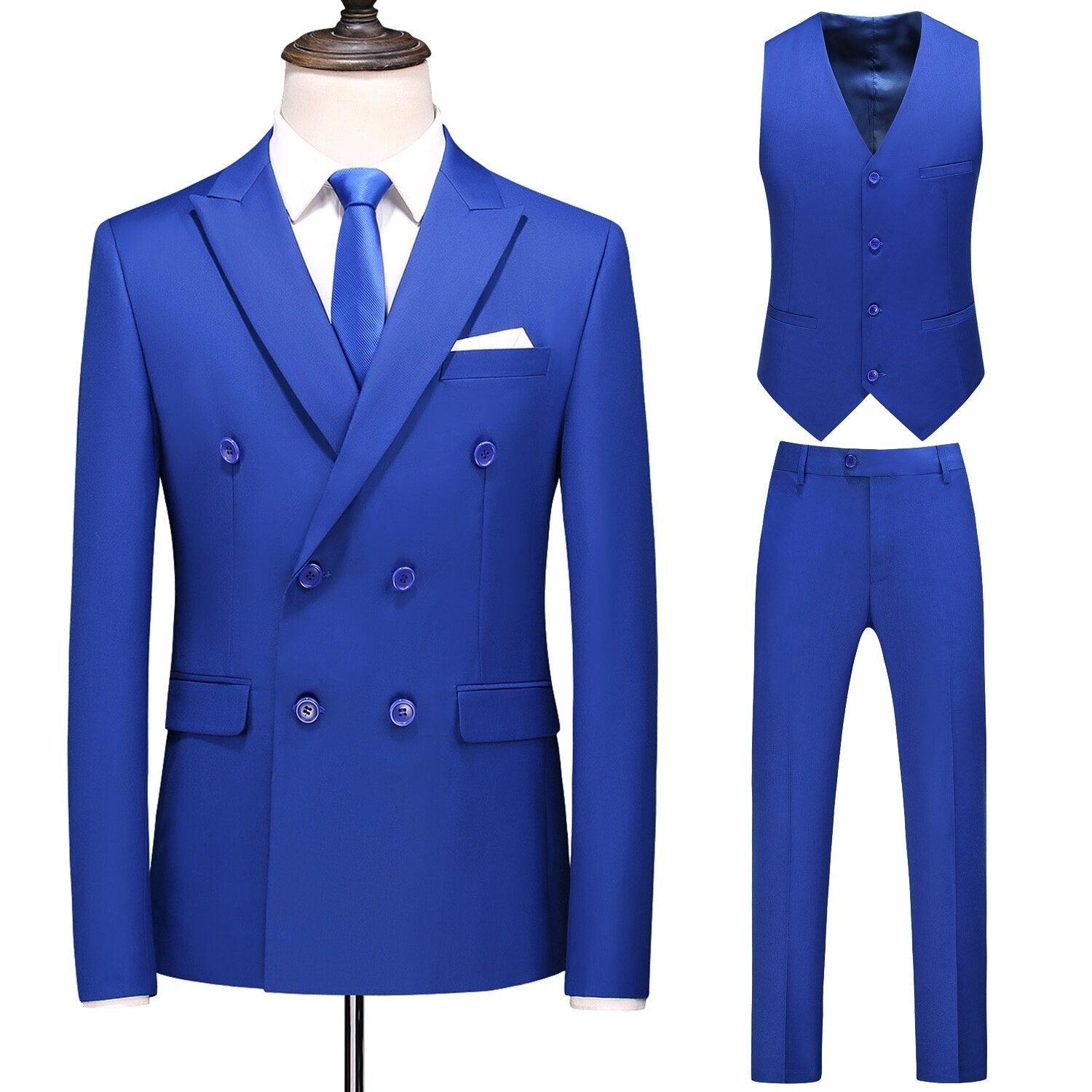 Dreiteiliger Männer Anzug Zweireiher Solide Business Formale Hochzeit Klassische Slim Fit Smoking Weste Jacke Hosen - ItemBear.com