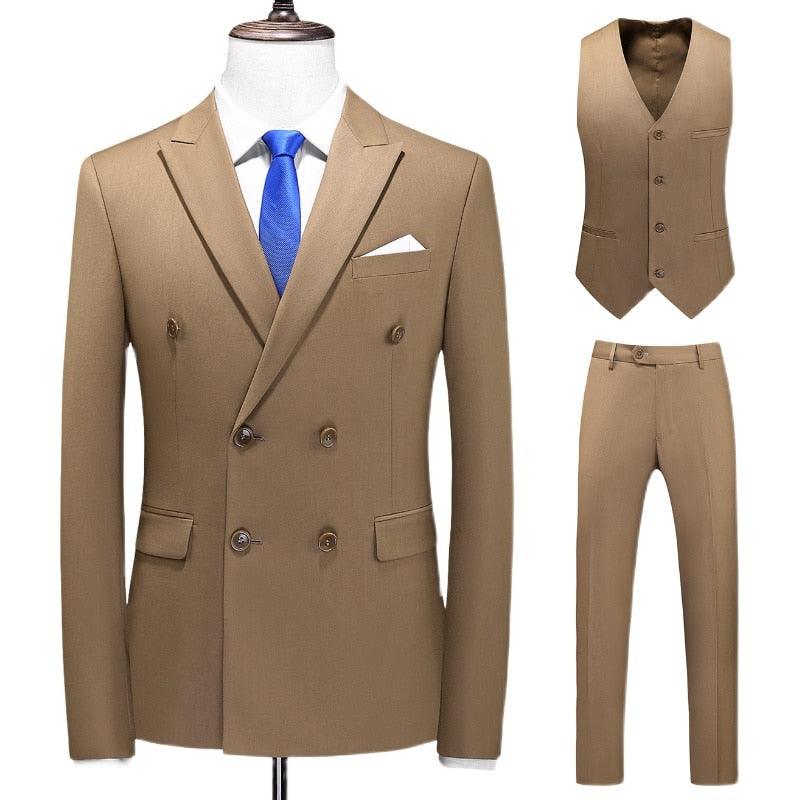 Dreiteiliger Männer Anzug Zweireiher Solide Business Formale Hochzeit Klassische Slim Fit Smoking Weste Jacke Hosen - ItemBear.com