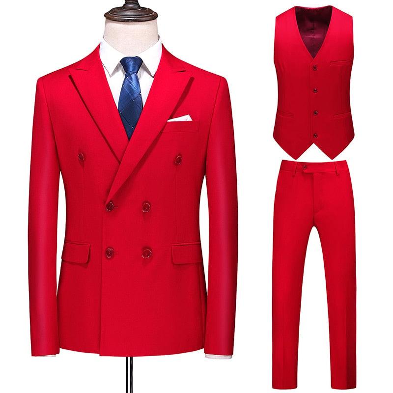 Dreiteiliger Männer Anzug Zweireiher Solide Business Formale Hochzeit Klassische Slim Fit Smoking Weste Jacke Hosen - ItemBear.com