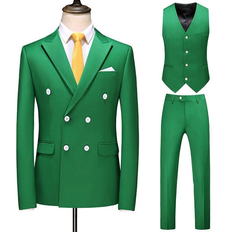 Dreiteiliger Männer Anzug Zweireiher Solide Business Formale Hochzeit Klassische Slim Fit Smoking Weste Jacke Hosen - ItemBear.com