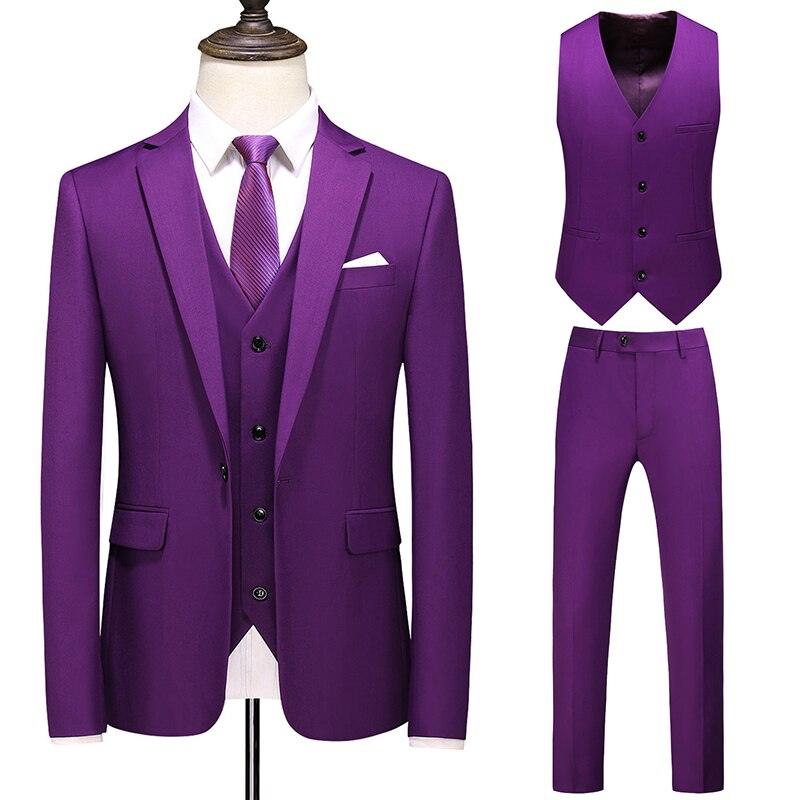 Dreiteiliger Männer Anzug Zweireiher Solide Business Formale Hochzeit Klassische Slim Fit Smoking Weste Jacke Hosen - ItemBear.com