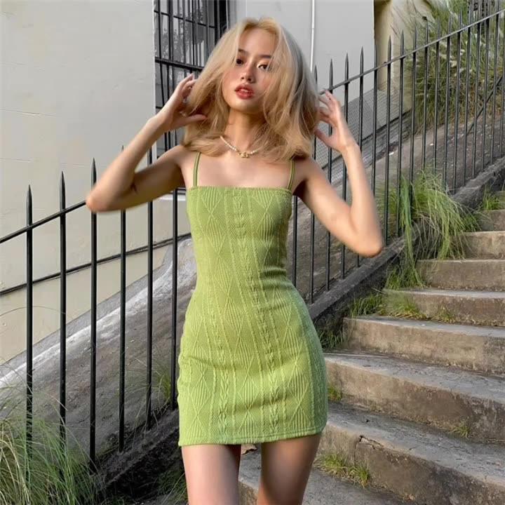 European and American fashion trends 2021 foreign trade summer new products women's solid color sexy suspender short skirt high waist dress - ItemBear.com