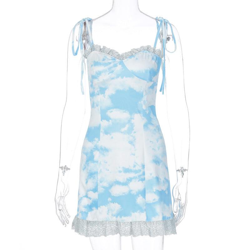 European and American hot-selling lace-up sleeveless lace dress women 2022 spring and summer new fresh loose short skirt women's clothing wholesale - ItemBear.com