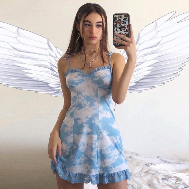 European and American hot-selling lace-up sleeveless lace dress women 2022 spring and summer new fresh loose short skirt women's clothing wholesale - ItemBear.com