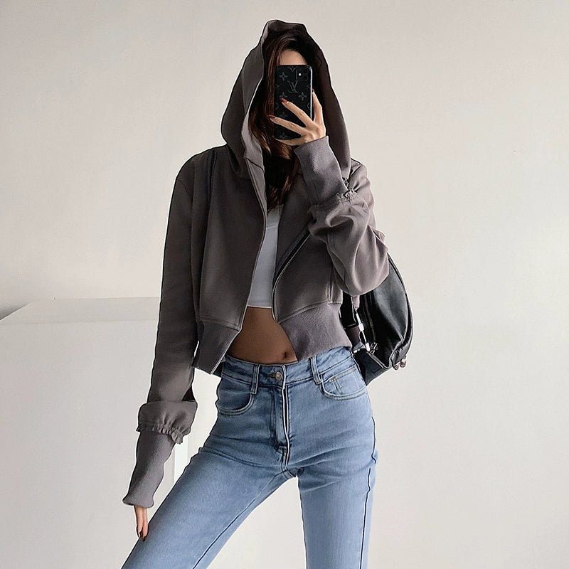 European and American-Style Gray Cardigan Jacket Thin Hoodie - ItemBear.com