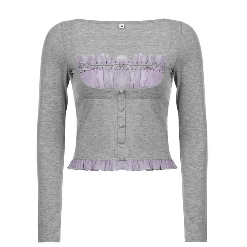 Fairycore Square Neck Lace Long Sleeve Top - ItemBear.com