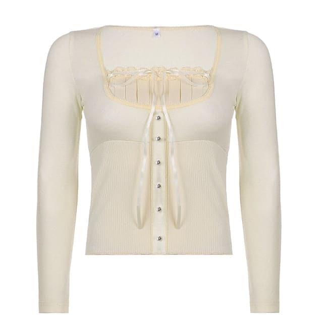 Fairycore Square Neck Lace Long Sleeve Top - ItemBear.com
