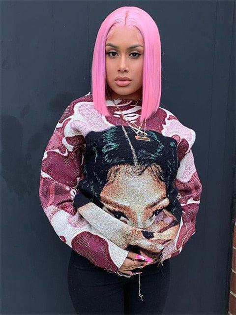 Fall Blue Pink Print Sweatshirt - ItemBear.com