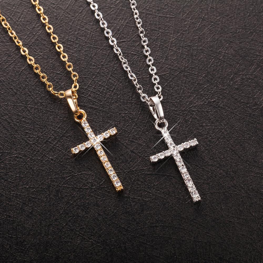 Fashion Female Cross Pendants dropshipping Gold Black Color Crystal Jesus Cross Pendant Necklace Jewelry For Men/Women Wholesale - ItemBear.com