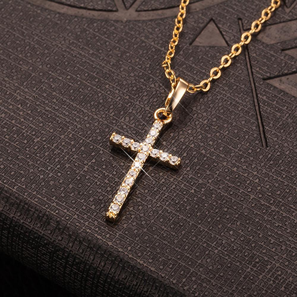 Fashion Female Cross Pendants dropshipping Gold Black Color Crystal Jesus Cross Pendant Necklace Jewelry For Men/Women Wholesale - ItemBear.com