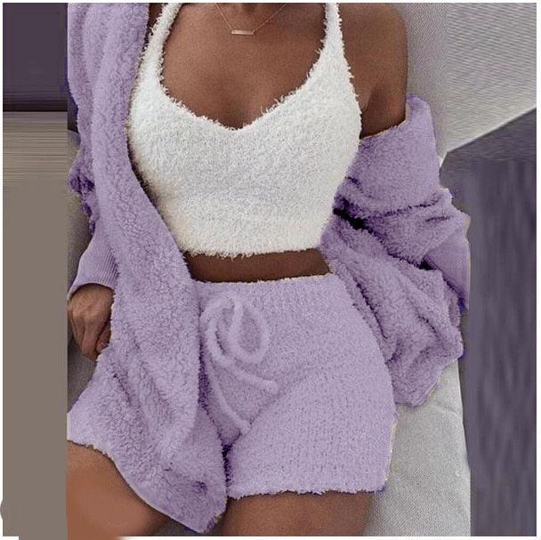 Fluffy Three Piece Set Lounge Sexy Outfits - Premium from ItemBear.com - Just $58! Shop now at ItemBear.com